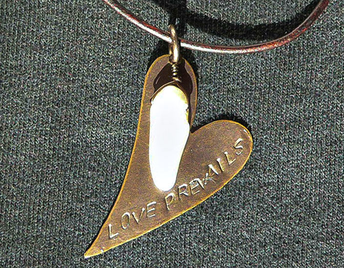 Pearl Pendant Brass Hammered Love Prevails